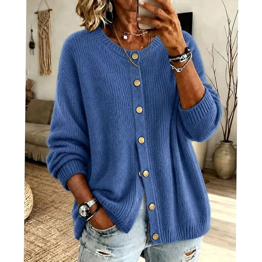 Isabella | Women's Crew-Neck Button-Front Cardigan Knit Sweater with Cozy for Everyday
