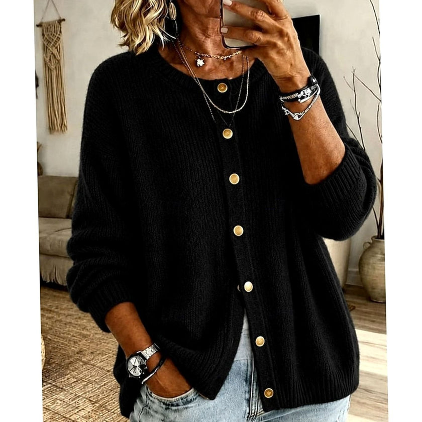 Isabella | Women's Crew-Neck Button-Front Cardigan Knit Sweater with Cozy for Everyday