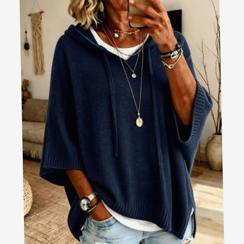 Evelyn | Women's Relaxed-Fit Drawstring Hooded Knit Sweater with Ribbed for Everyday