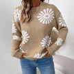 Femke | Women's Relaxed-Fit Floral Intarsia Knit Crew-Neck Sweater with Ribbed for Everyday