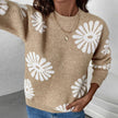 Femke | Women's Relaxed-Fit Floral Intarsia Knit Crew-Neck Sweater with Ribbed for Everyday