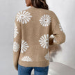 Femke | Women's Relaxed-Fit Floral Intarsia Knit Crew-Neck Sweater with Ribbed for Everyday