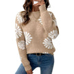 Femke | Women's Relaxed-Fit Floral Intarsia Knit Crew-Neck Sweater with Ribbed for Everyday