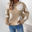 Femke | Women's Relaxed-Fit Floral Intarsia Knit Crew-Neck Sweater with Ribbed for Everyday
