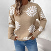 Femke | Women's Relaxed-Fit Floral Intarsia Knit Crew-Neck Sweater with Ribbed for Everyday