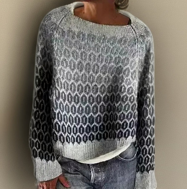 Luna | Women's Relaxed-Fit Gradient Patterned Knit Sweater with Geometric for Layering