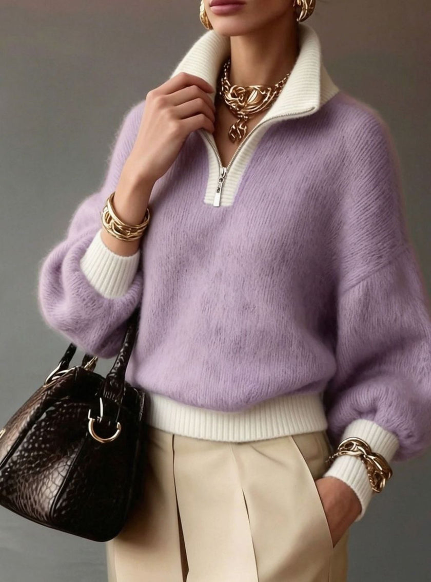 Grace | Women's Relaxed-Fit Half-Zip Pullover Sweater with Ribbed Cozy for Layering