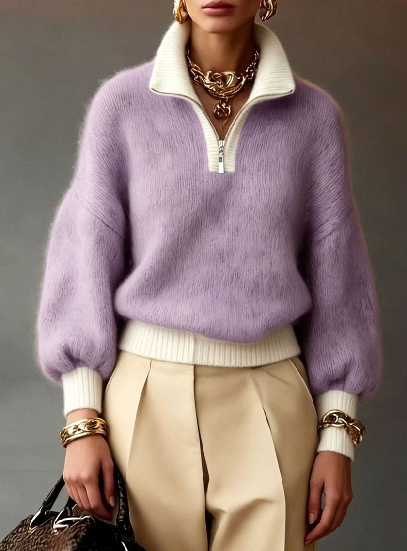 Grace | Women's Relaxed-Fit Half-Zip Pullover Sweater with Ribbed Cozy for Layering
