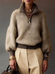 Grace | Women's Relaxed-Fit Half-Zip Pullover Sweater with Ribbed Cozy for Layering