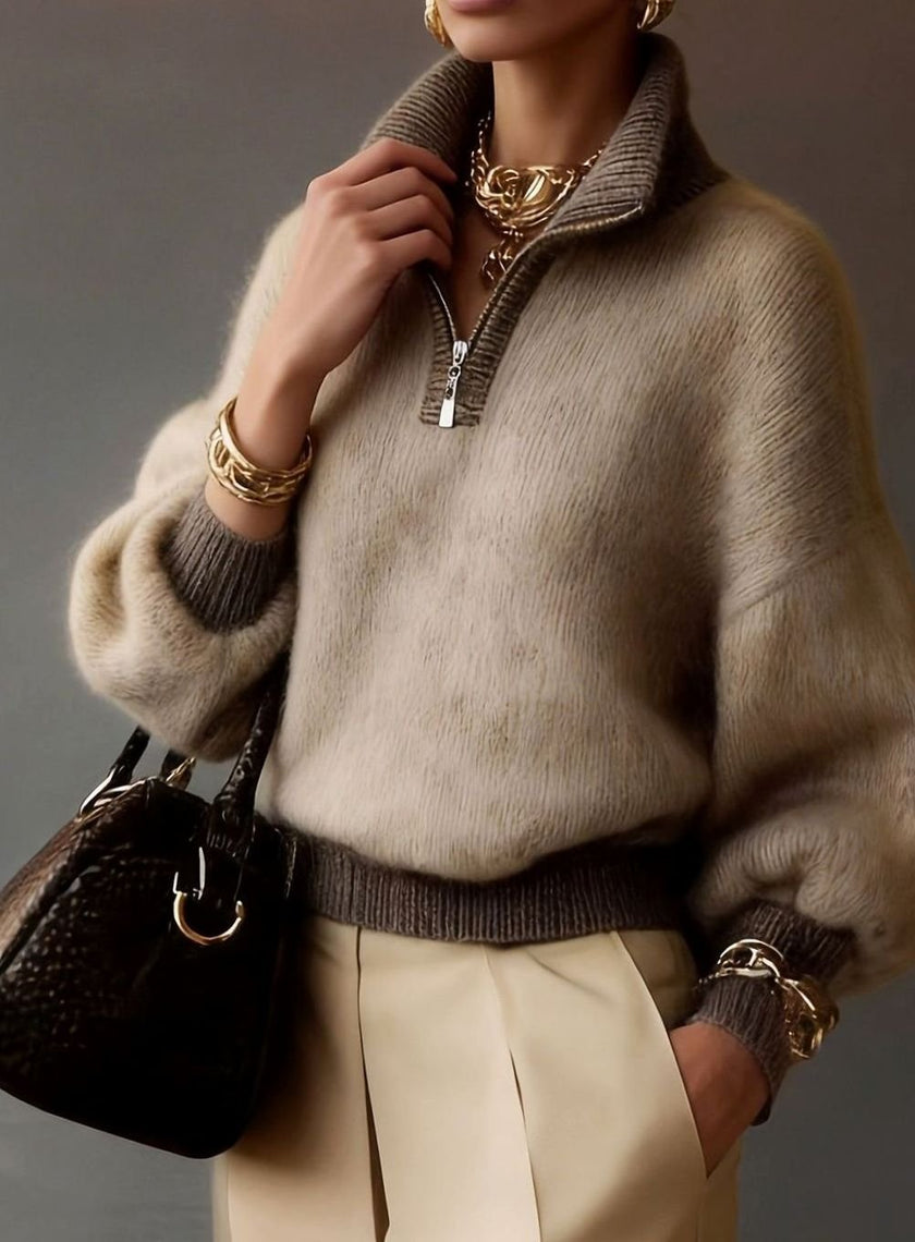 Grace | Women's Relaxed-Fit Half-Zip Pullover Sweater with Ribbed Cozy for Layering
