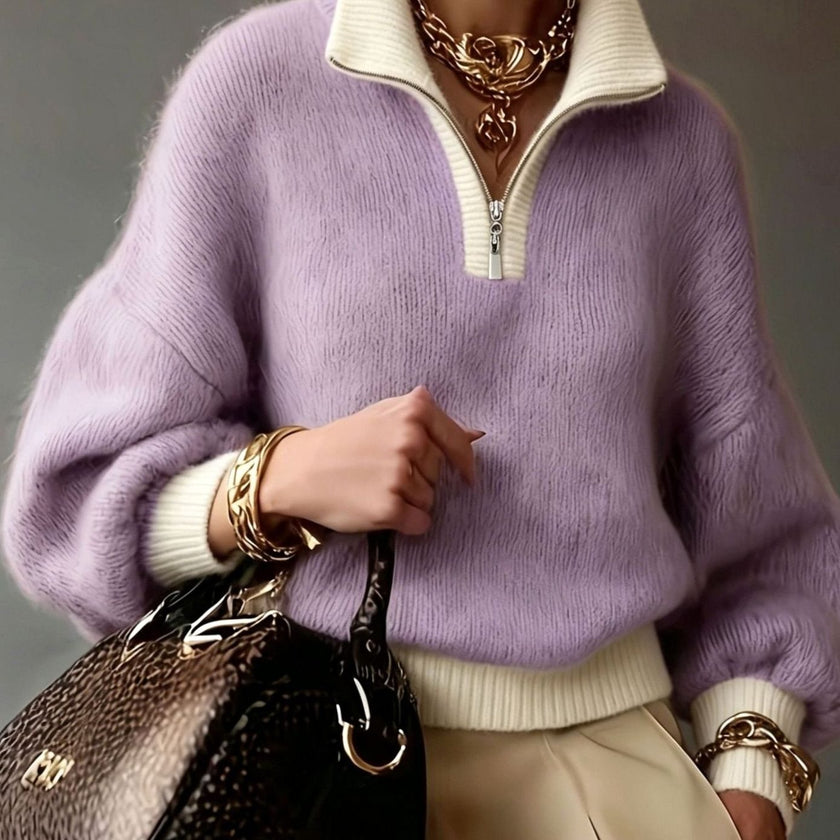 Grace | Women's Relaxed-Fit Half-Zip Pullover Sweater with Ribbed Cozy for Layering