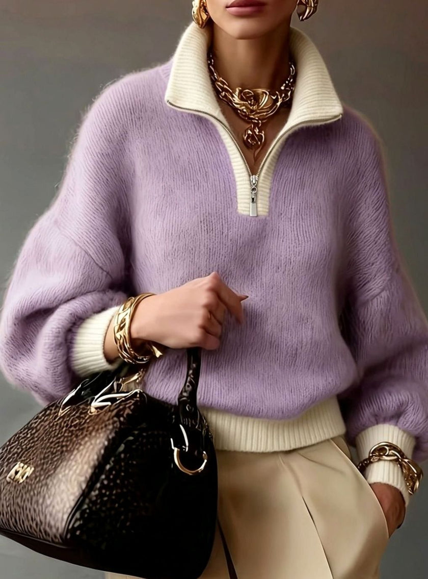 Grace | Women's Relaxed-Fit Half-Zip Pullover Sweater with Ribbed Cozy for Layering