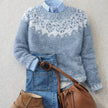 Grace | Women's Relaxed-Fit Nordic Fair Isle Knit Crewneck Sweater with Striped for Layering