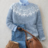 Grace | Women's Relaxed-Fit Nordic Fair Isle Knit Crewneck Sweater with Striped for Layering