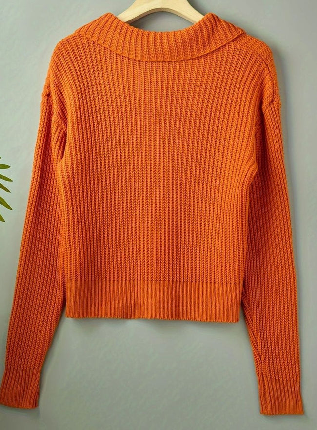 Isabella | Women's Relaxed-Fit Ribbed Knit Sweater Folded Collar Pullover for Layering
