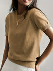 Eleanor | Women's Relaxed-Fit Short-Sleeve Knit Sweater Top with Crew-Neck for Layering