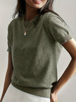 Eleanor | Women's Relaxed-Fit Short-Sleeve Knit Sweater Top with Crew-Neck for Layering