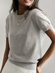 Eleanor | Women's Relaxed-Fit Short-Sleeve Knit Sweater Top with Crew-Neck for Layering