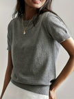Eleanor | Women's Relaxed-Fit Short-Sleeve Knit Sweater Top with Crew-Neck for Layering