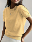 Eleanor | Women's Relaxed-Fit Short-Sleeve Knit Sweater Top with Crew-Neck for Layering
