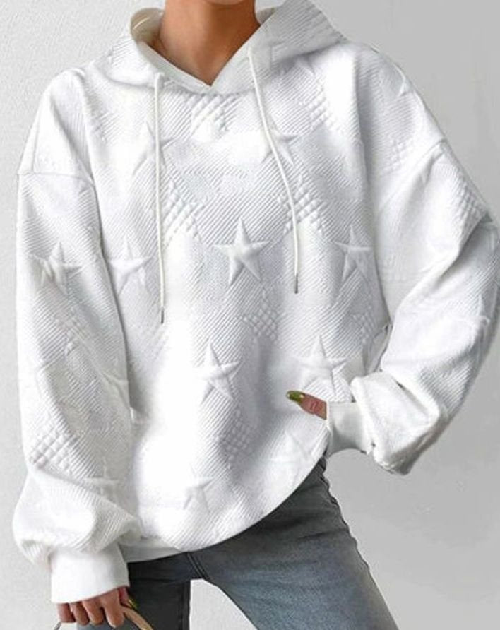 Scarlett | Women's Relaxed-Fit Star-Embossed Drawstring Hoodie Sweatshirt