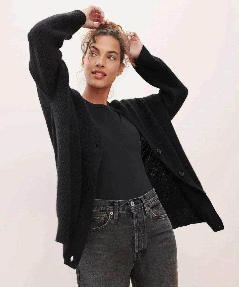 Hazel | Women's Relaxed-Fit V-Neck Button-Up Cashmere Cardigan with Ribbed for Everyday