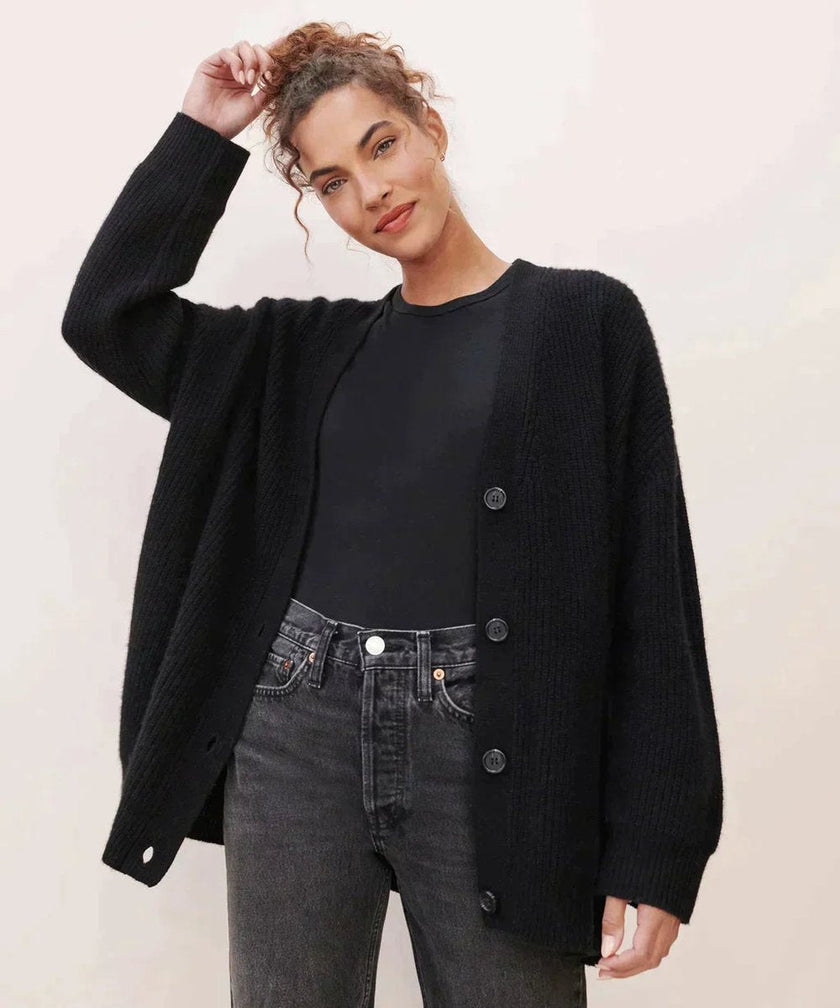 Hazel | Women's Relaxed-Fit V-Neck Button-Up Cashmere Cardigan with Ribbed for Everyday