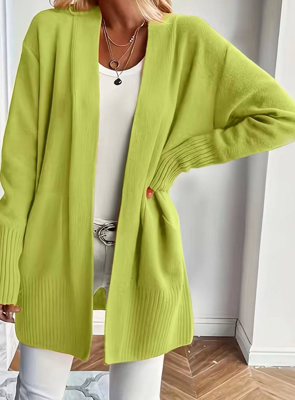 Open-Front Longline Ribbed Knit Cardigan Sweater Relaxed Fit for Women | Gwendolyn