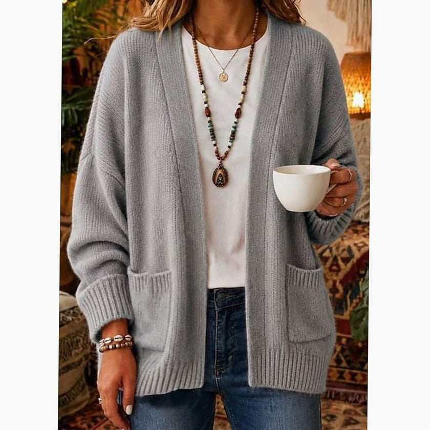 Penelope | Women's Oversized Ribbed V-Neck Open-Front Cardigan Knit Sweater for Layering