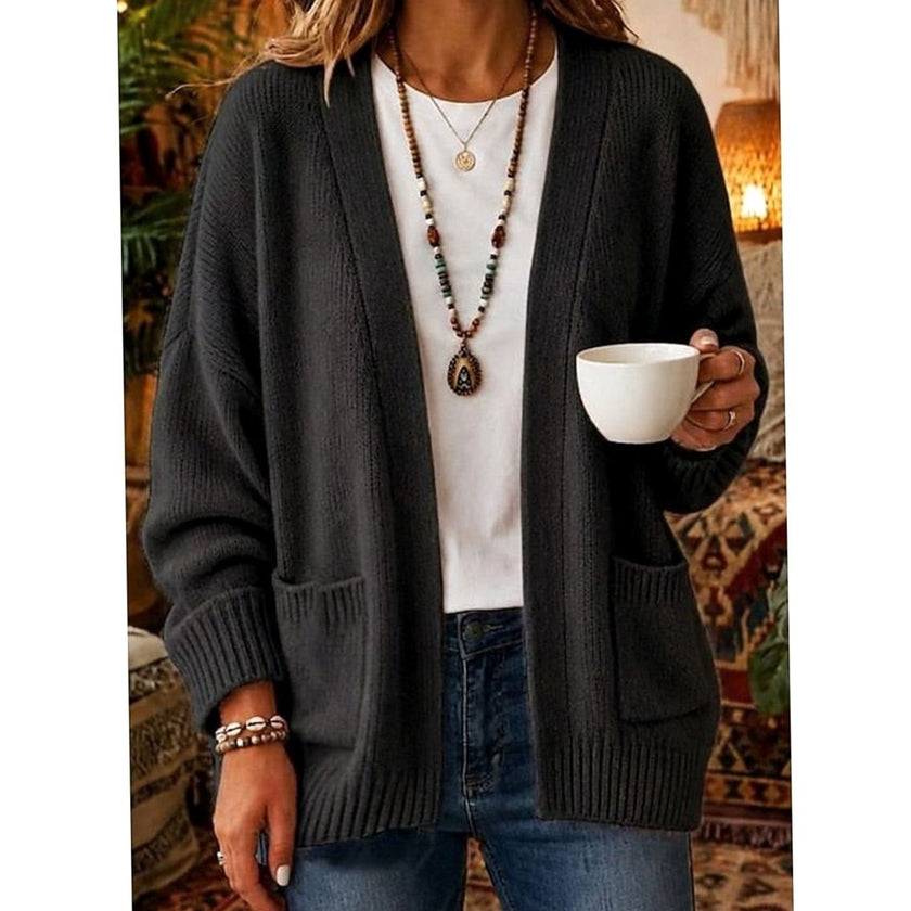 Penelope | Women's Oversized Ribbed V-Neck Open-Front Cardigan Knit Sweater for Layering
