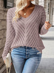 Madison | Women's Relaxed V-Neck Pointelle Knit Long-Sleeve Sweater with Drop-Shoulder for Layering