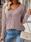 Madison | Women's Relaxed V-Neck Pointelle Knit Long-Sleeve Sweater with Drop-Shoulder for Layering