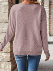 Madison | Women's Relaxed V-Neck Pointelle Knit Long-Sleeve Sweater with Drop-Shoulder for Layering