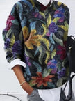 Juna | Women's Retro Floral Long-Sleeve Knit Womens Jumper with Turtleneck for Winter