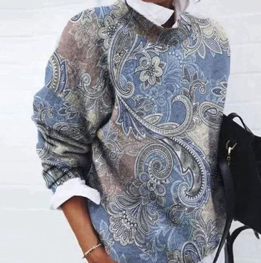 Juna | Women's Retro Floral Long-Sleeve Knit Womens Jumper with Turtleneck for Winter