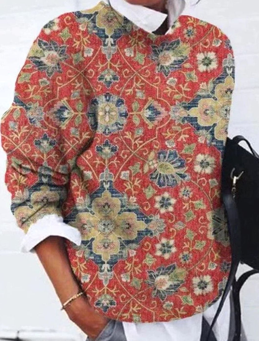Juna | Women's Retro Floral Long-Sleeve Knit Womens Jumper with Turtleneck for Winter