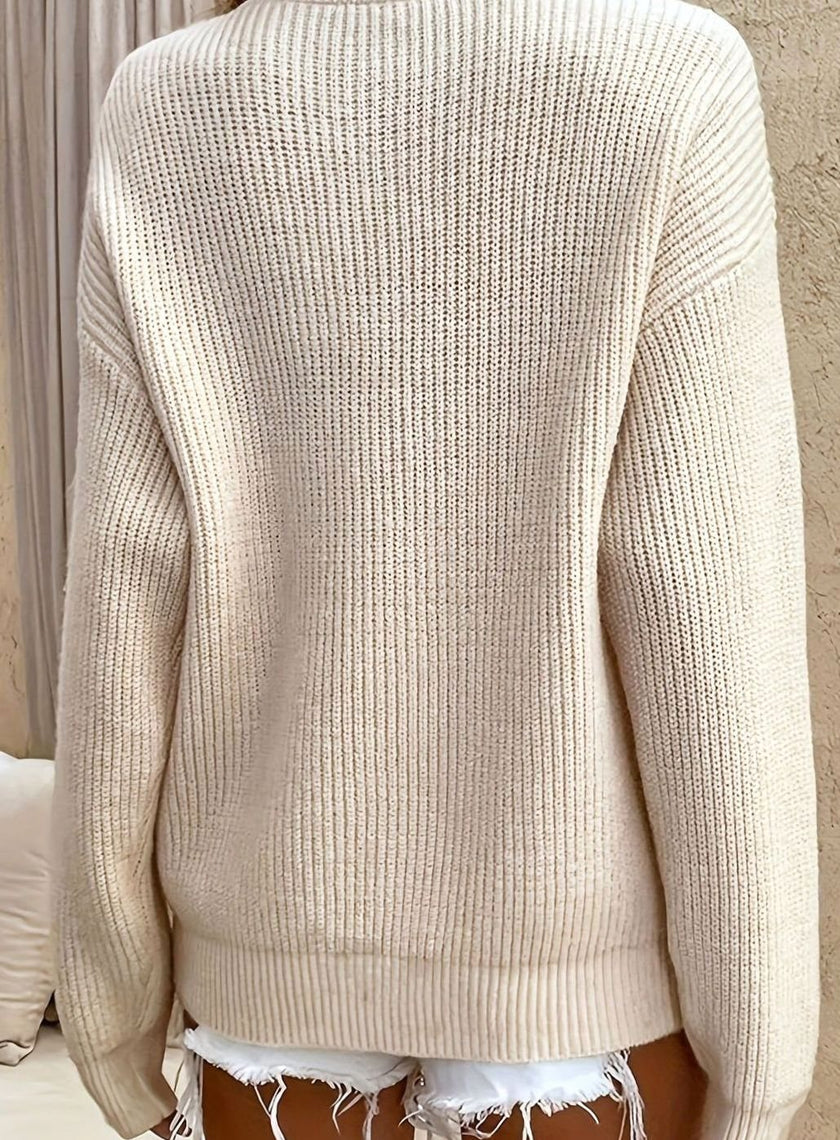 Eleanor | Women's Ribbed Henley Button-Neck Long Sleeve Sweater with Knit for Winter
