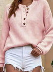 Eleanor | Women's Ribbed Henley Button-Neck Long Sleeve Sweater with Knit for Winter