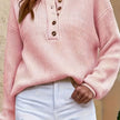 Eleanor | Women's Ribbed Henley Button-Neck Long Sleeve Sweater with Knit for Winter