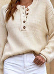 Eleanor | Women's Ribbed Henley Button-Neck Long Sleeve Sweater with Knit for Winter