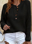 Eleanor | Women's Ribbed Henley Button-Neck Long Sleeve Sweater with Knit for Winter