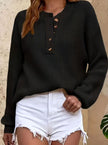 Eleanor | Women's Ribbed Henley Button-Neck Long Sleeve Sweater with Knit for Winter