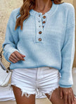 Eleanor | Women's Ribbed Henley Button-Neck Long Sleeve Sweater with Knit for Winter