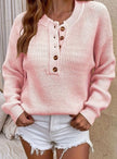 Eleanor | Women's Ribbed Henley Button-Neck Long Sleeve Sweater with Knit for Winter