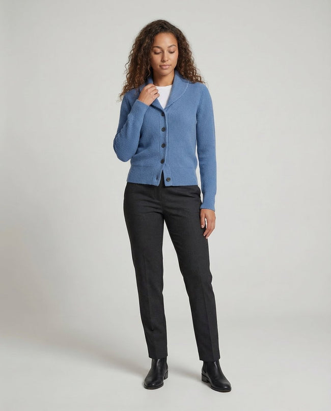 Penelope | Women's Ribbed Knit Button-Front Lapel Collar Cardigan with V-Neck for Layering