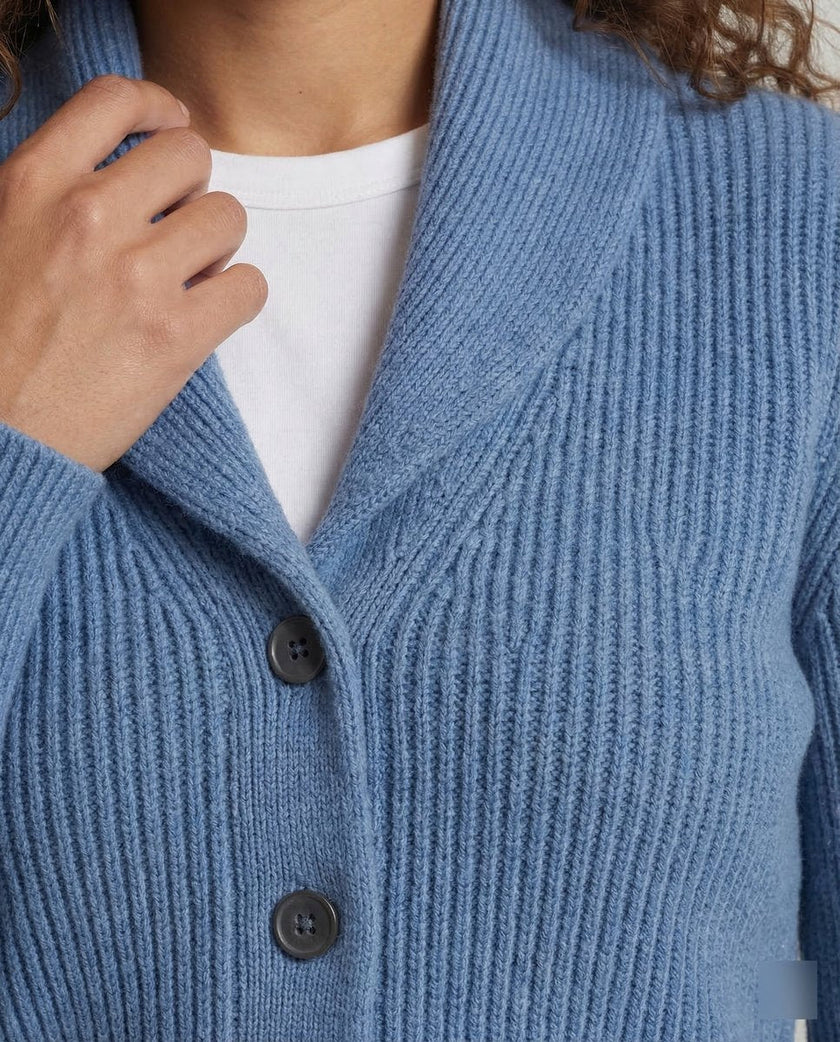 Penelope | Women's Ribbed Knit Button-Front Lapel Collar Cardigan with V-Neck for Layering