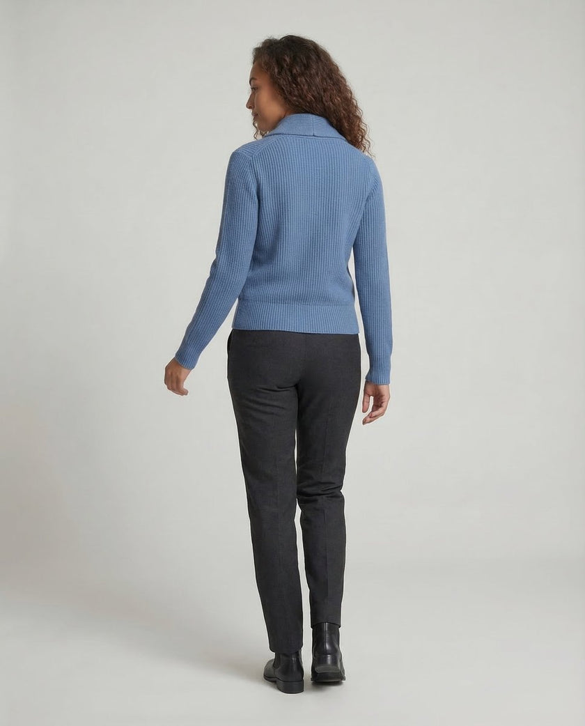 Penelope | Women's Ribbed Knit Button-Front Lapel Collar Cardigan with V-Neck for Layering