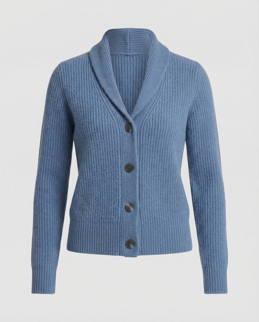 Penelope | Women's Ribbed Knit Button-Front Lapel Collar Cardigan with V-Neck for Layering