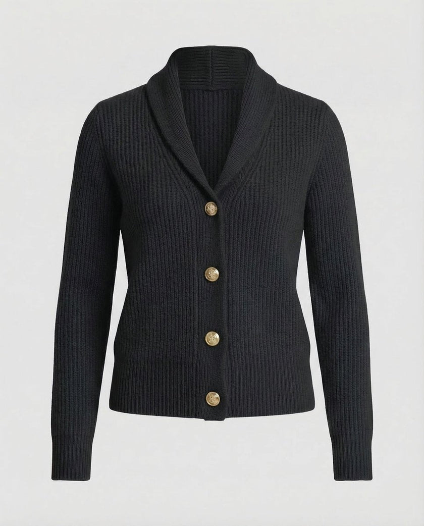 Penelope | Women's Ribbed Knit Button-Front Lapel Collar Cardigan with V-Neck for Layering
