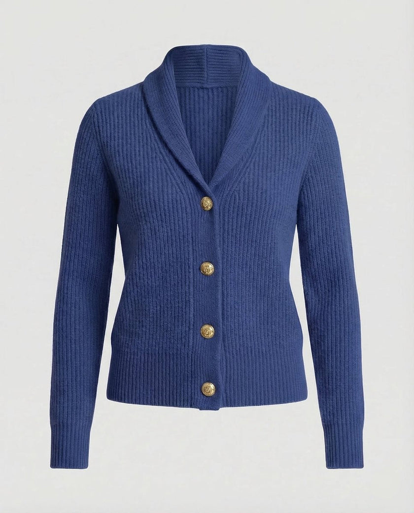 Penelope | Women's Ribbed Knit Button-Front Lapel Collar Cardigan with V-Neck for Layering